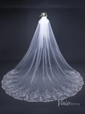 1 Tier Lace Appliqued Cathedral Veil Viniodress TS17124