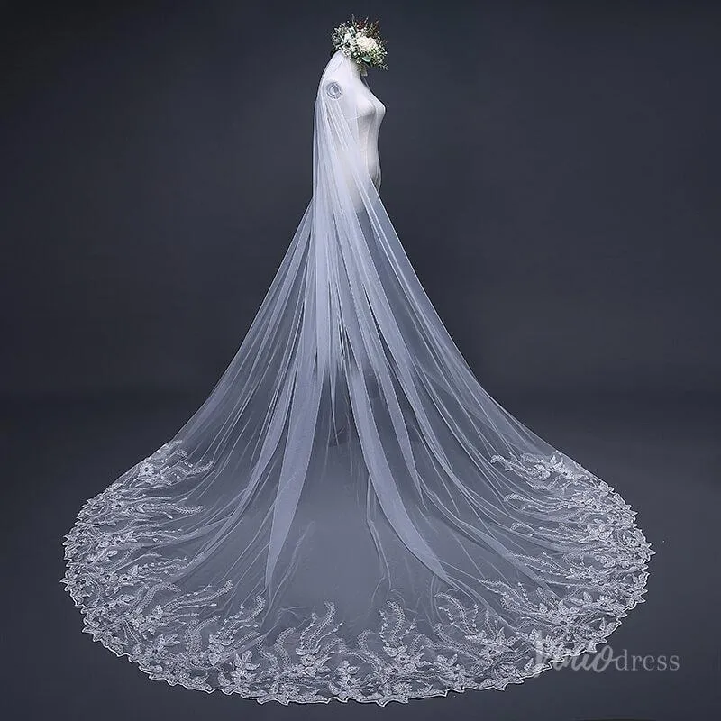 1 Tier Lace Appliqued Cathedral Veil Viniodress TS17124