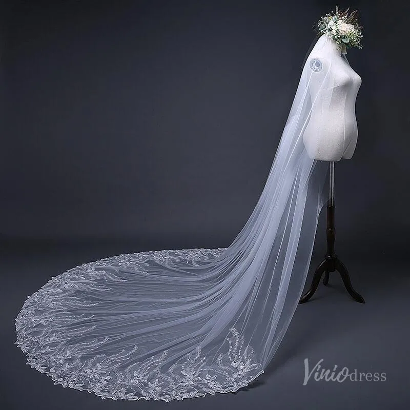 1 Tier Lace Appliqued Cathedral Veil Viniodress TS17124