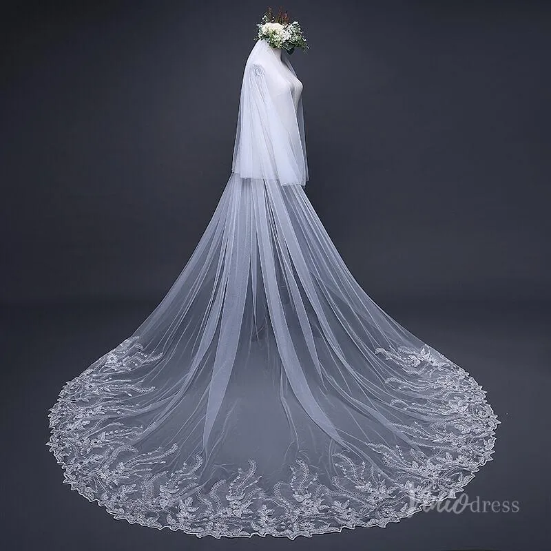 1 Tier Lace Appliqued Cathedral Veil Viniodress TS17124