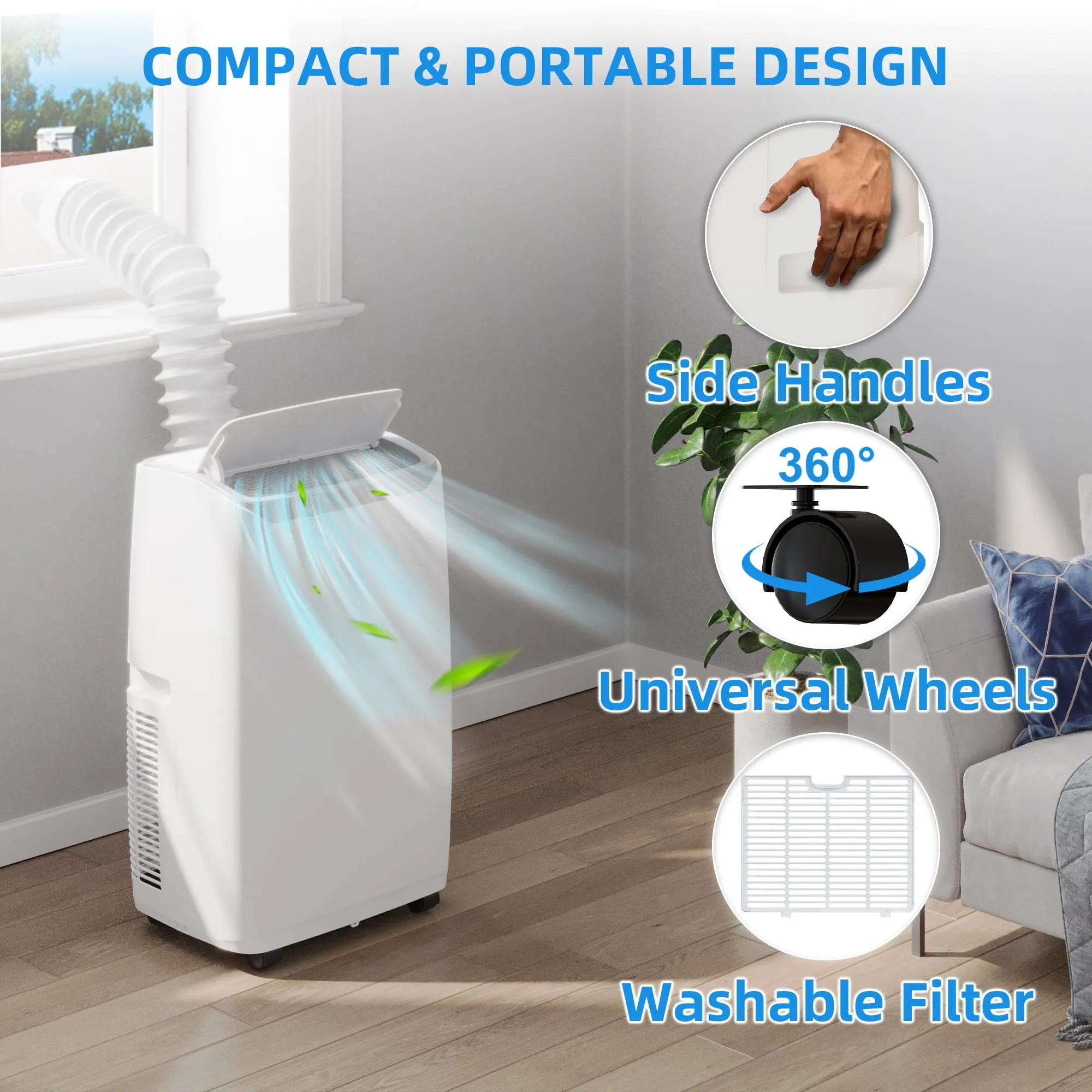 14,000 BTU Portable Air Conditioner, 3-in-1 Cooling AC Unit for Rooms Up to 700 Sq.Ft with Dehumidifier and Fan Mode