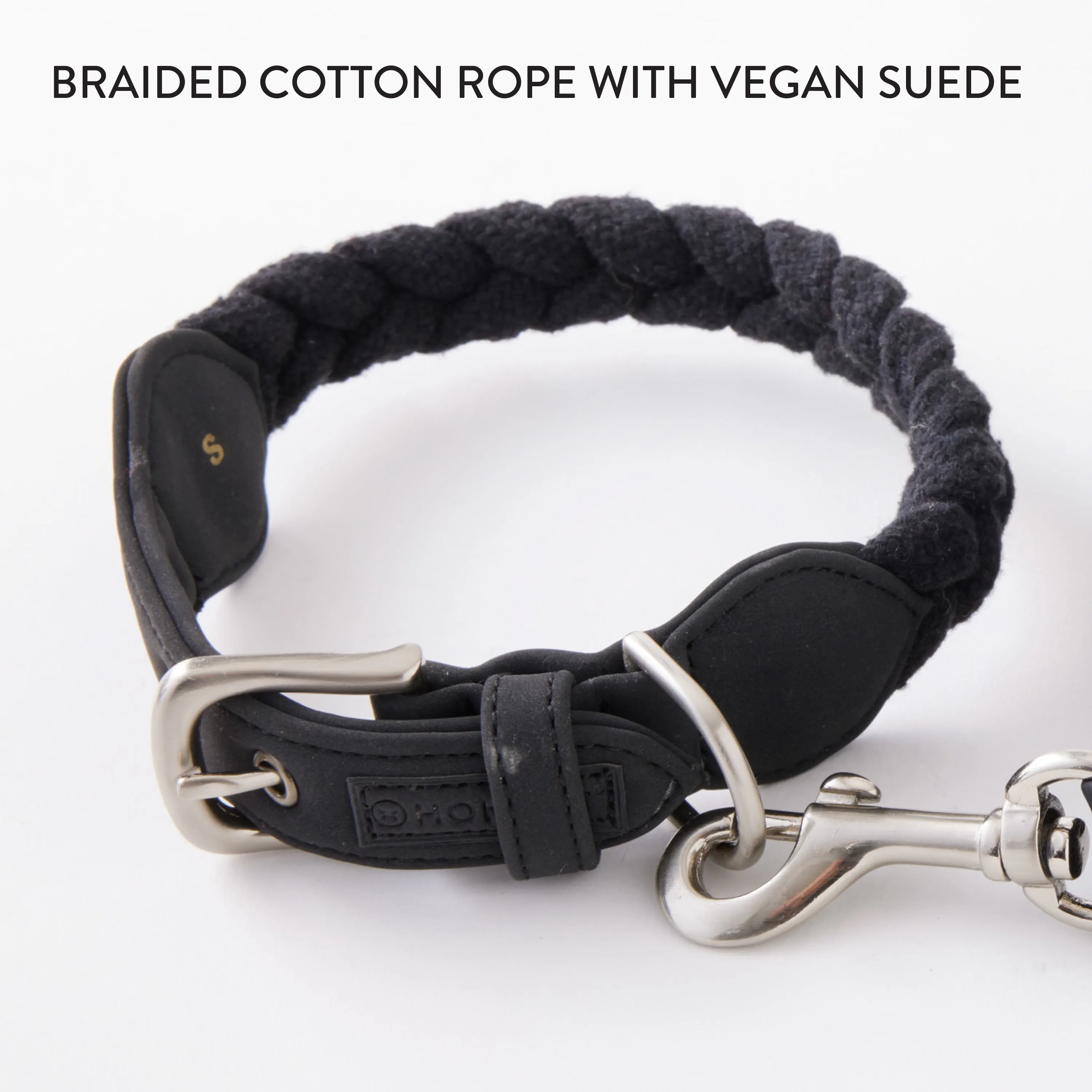 2-Piece Vegan Suede Collar & Braided Cotton Rope Leash Set