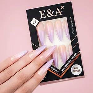 24pcs Gradient Color Pearly-lustre Trapeziop Fake Nail