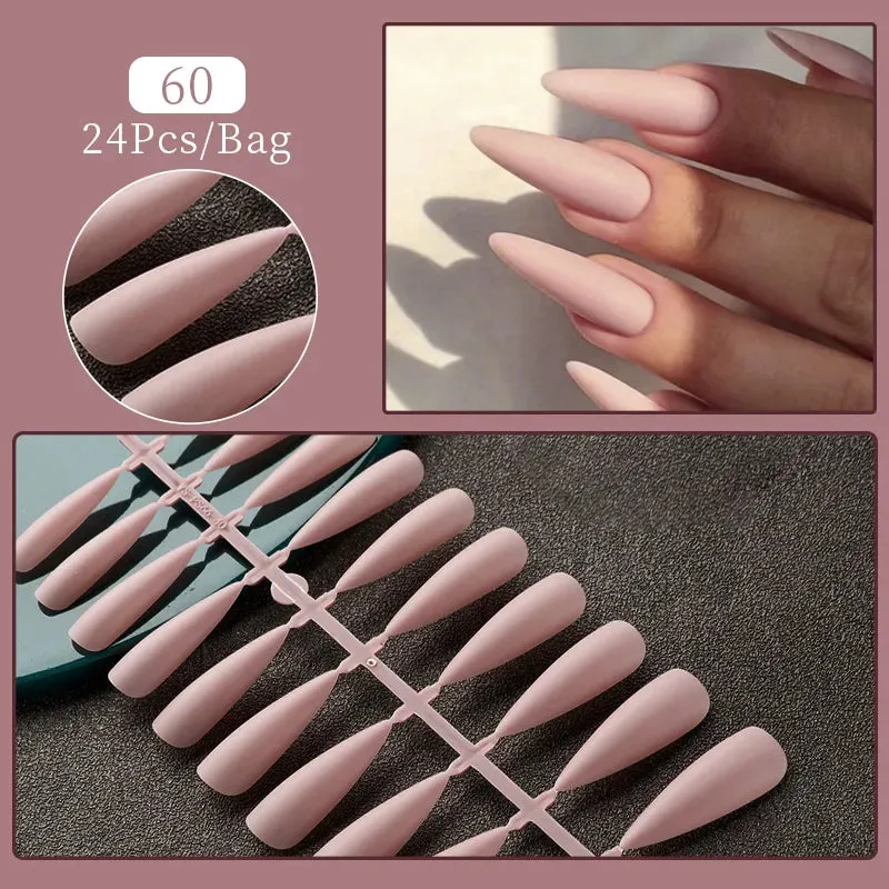 24pcs Sweet Summer Fake Nails Patches Pink Glitter Nude Press on Nails Women Wearable Nail Art Stickers Full Finished False Nail