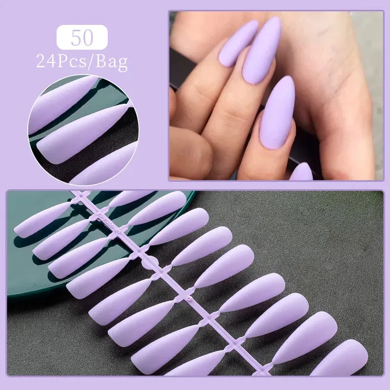 24pcs Sweet Summer Fake Nails Patches Pink Glitter Nude Press on Nails Women Wearable Nail Art Stickers Full Finished False Nail