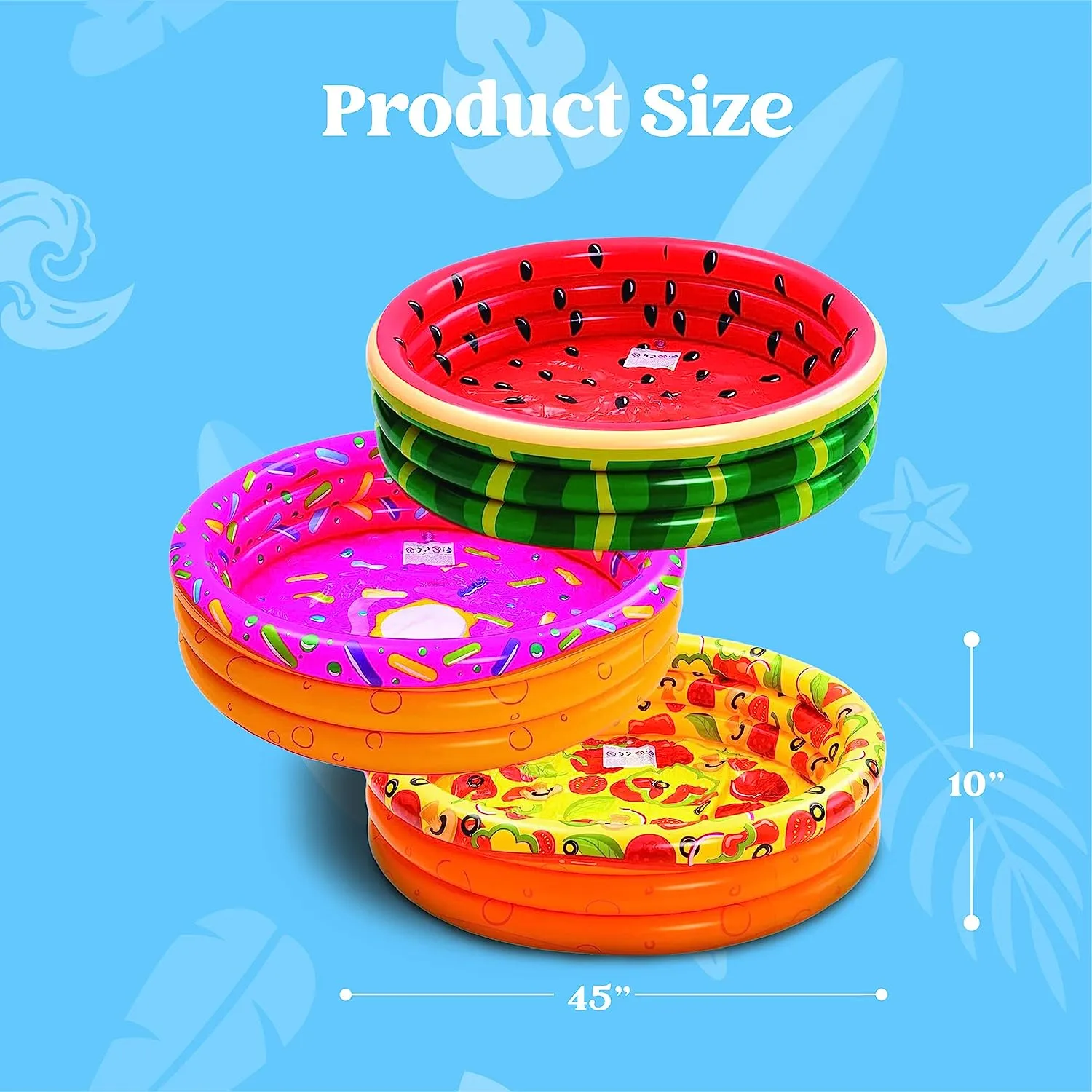 3-Pack Inflatable Kiddie Swimming Pools with Watermelon, Donut, and Pizza Designs