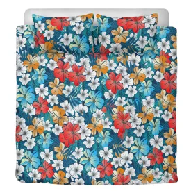 3 Pcs Beddings - Bright Blue Beach Tropical Flowers