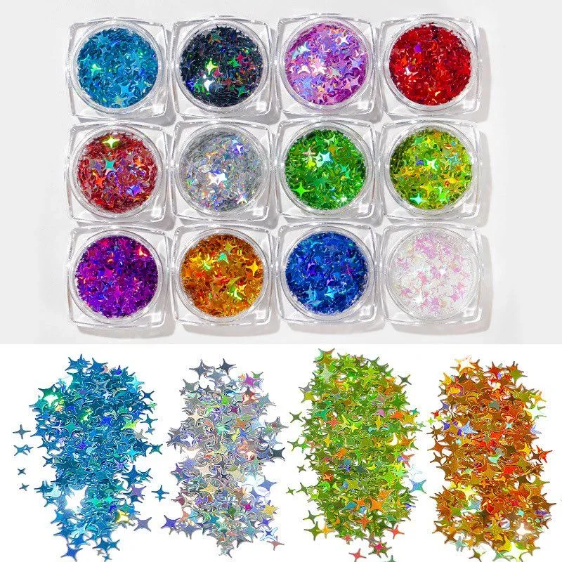 4 Angles Laser Stars - Set 12pcs Jar