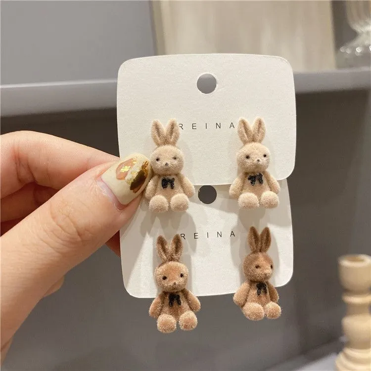 Aesthetic Fuzzy Flocking Cute Bunny Rabbit Stud Earrings