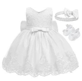 Amelia White Laced Baptism Dress & Accessories Set