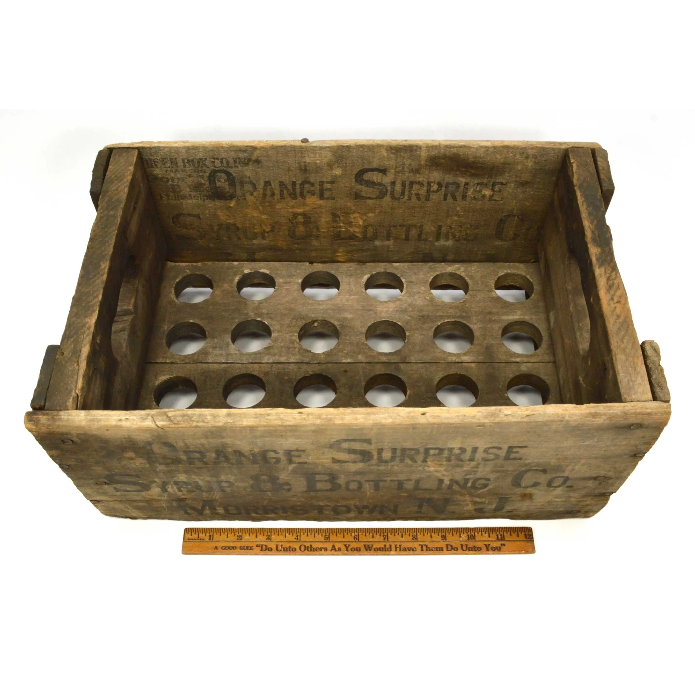 Antique SODA CRATE Rare "ORANGE SURPRISE SYRUP & BOTTLING CO" Box MORRISTOWN, NJ