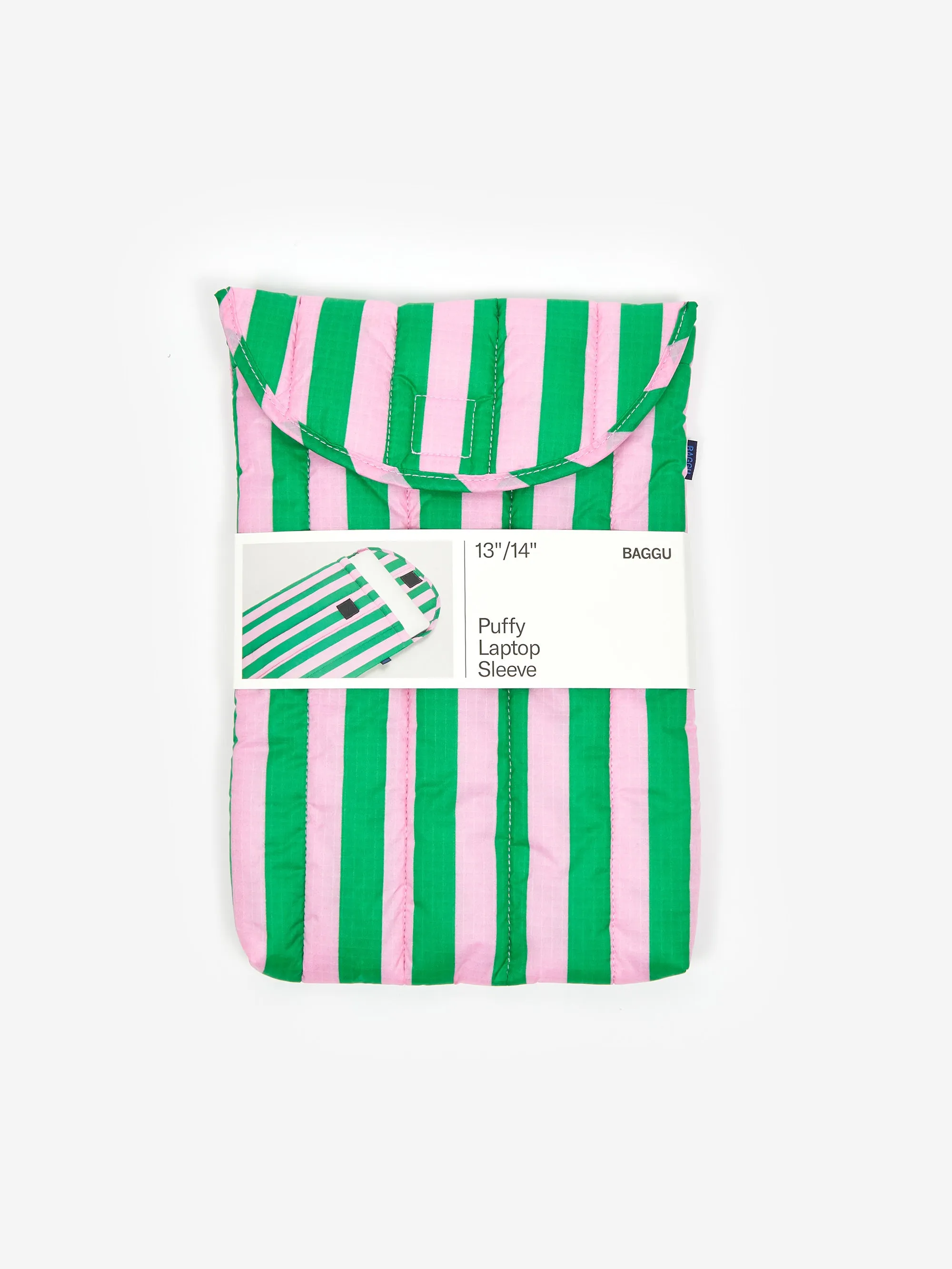 BAGGU Puffy Laptop Sleeve 13"/14" - Pink Green Awning Stripe