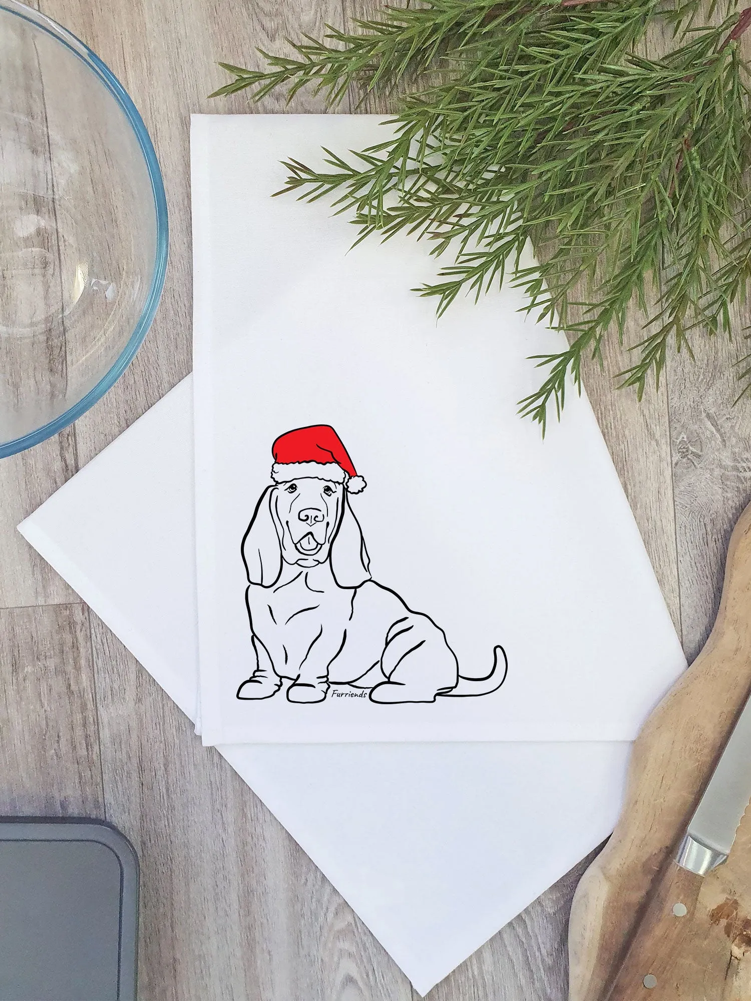 Basset Hound Christmas Edition Tea Towel