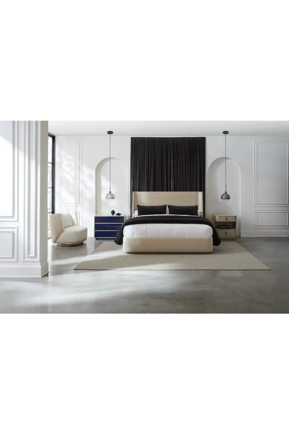 Beige Suede Platform Bed | Caracole Da Vita