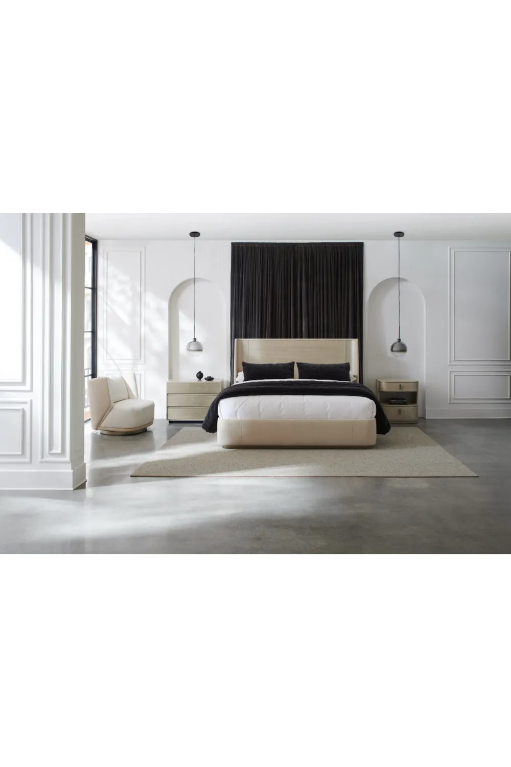 Beige Suede Platform Bed | Caracole Da Vita