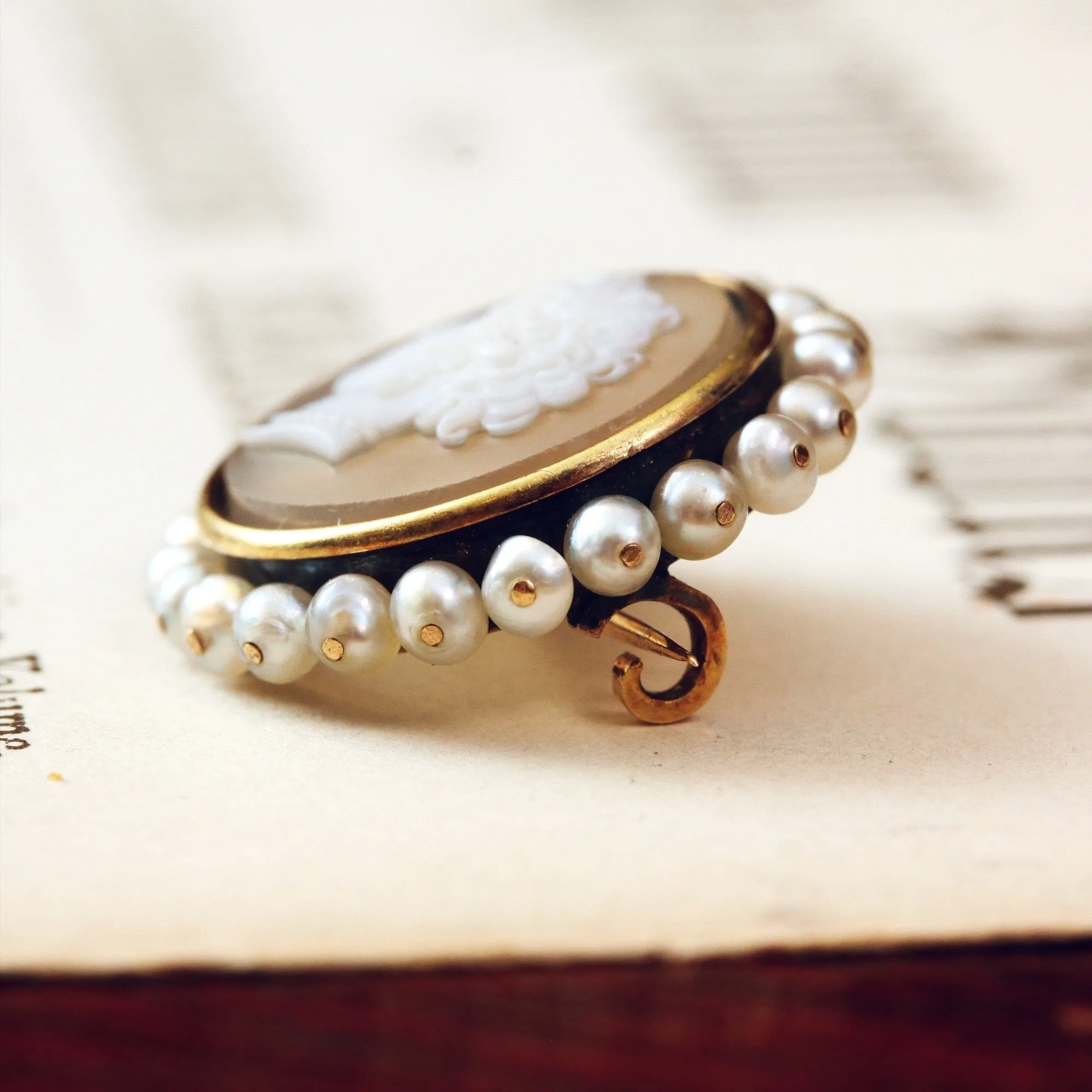 Bejewell'd Beauty! Hardstone Cameo & Wild Pearl Brooch