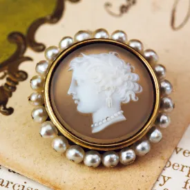 Bejewell'd Beauty! Hardstone Cameo & Wild Pearl Brooch