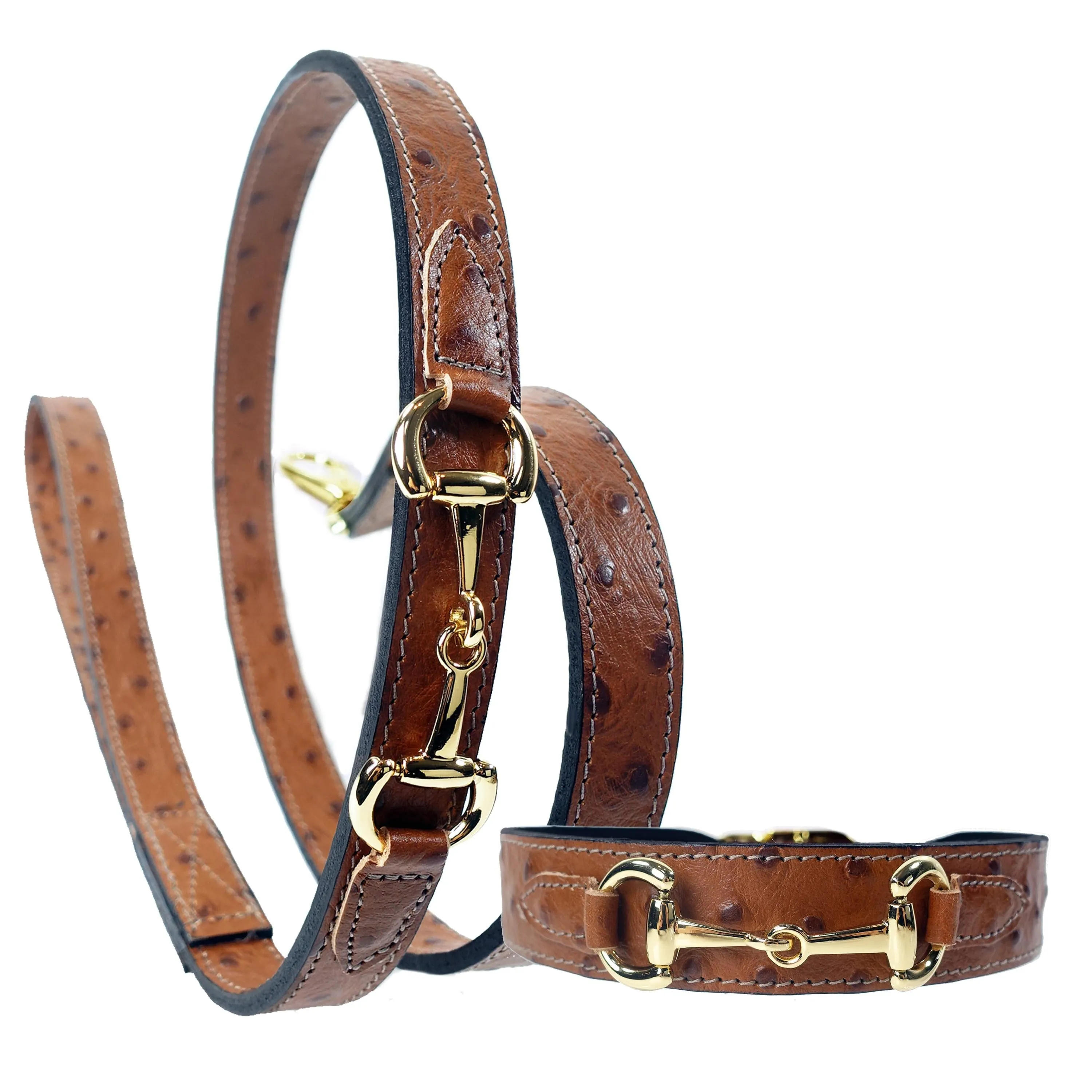 Belmont Dog Leash in Ostrich & Gold