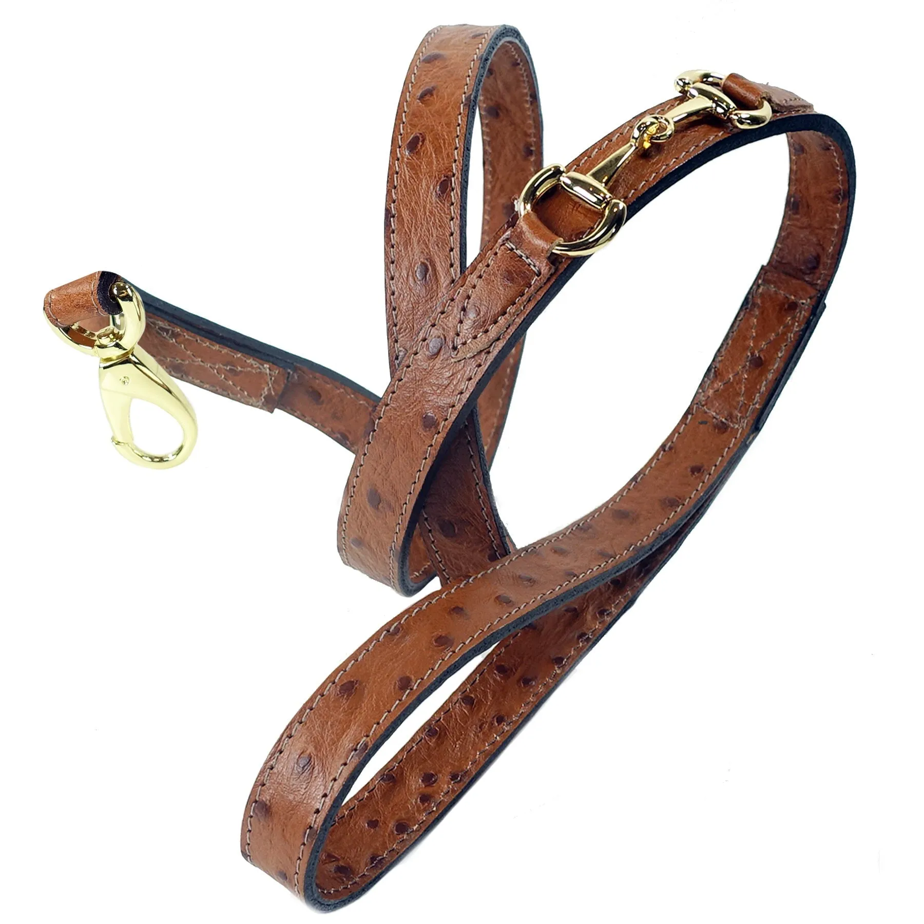 Belmont Dog Leash in Ostrich & Gold