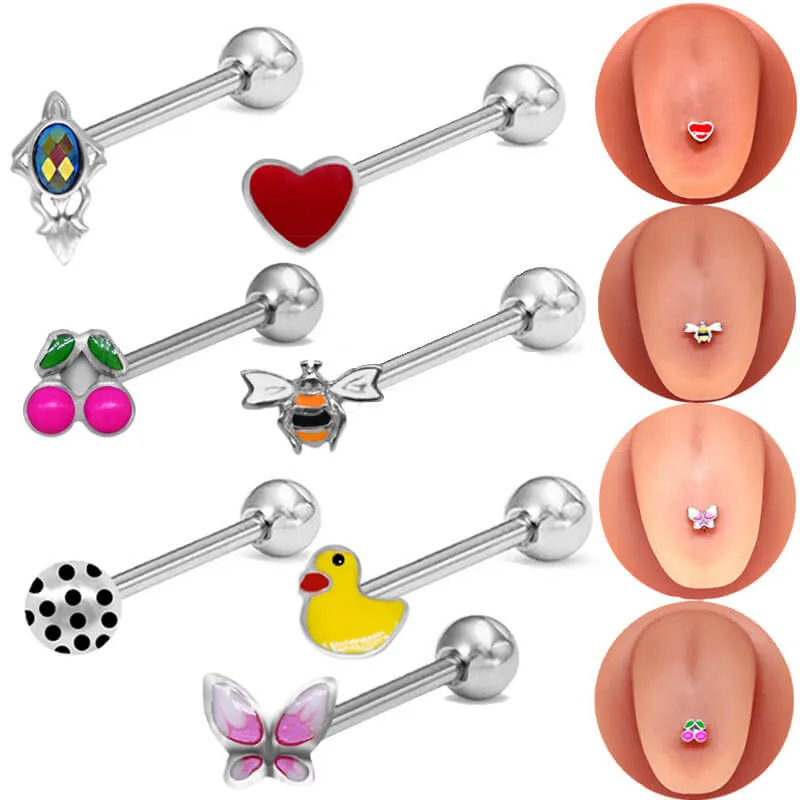 Butterfly Heart Shaped Stainless Steel Tongue Ring