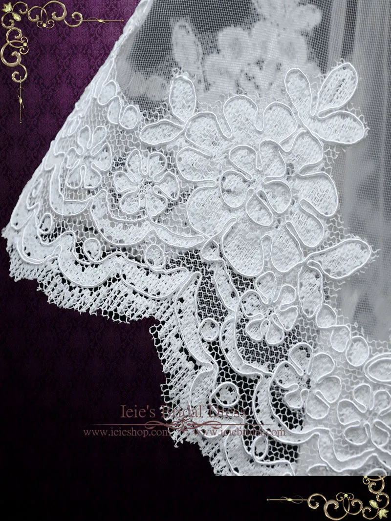 Cathedral Length Wedding Veil with Lace Starting from midway VG1012