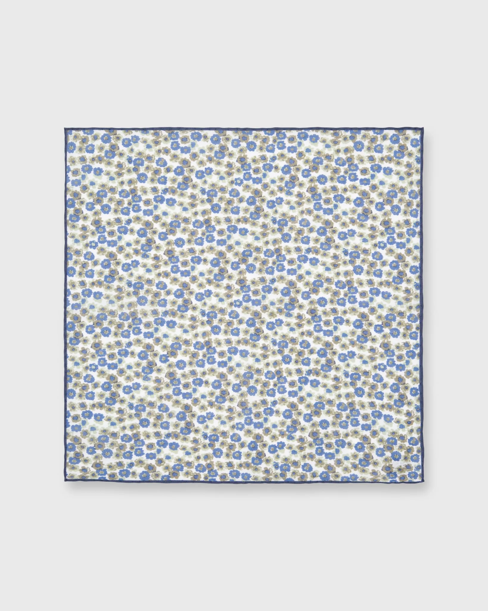 Cotton/Linen Print Pocket Square in White/Navy/Olive Floral