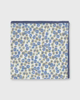 Cotton/Linen Print Pocket Square in White/Navy/Olive Floral