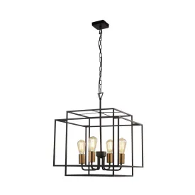 Crate 4 Light Black Frame Pendant - Bronze Lampholder