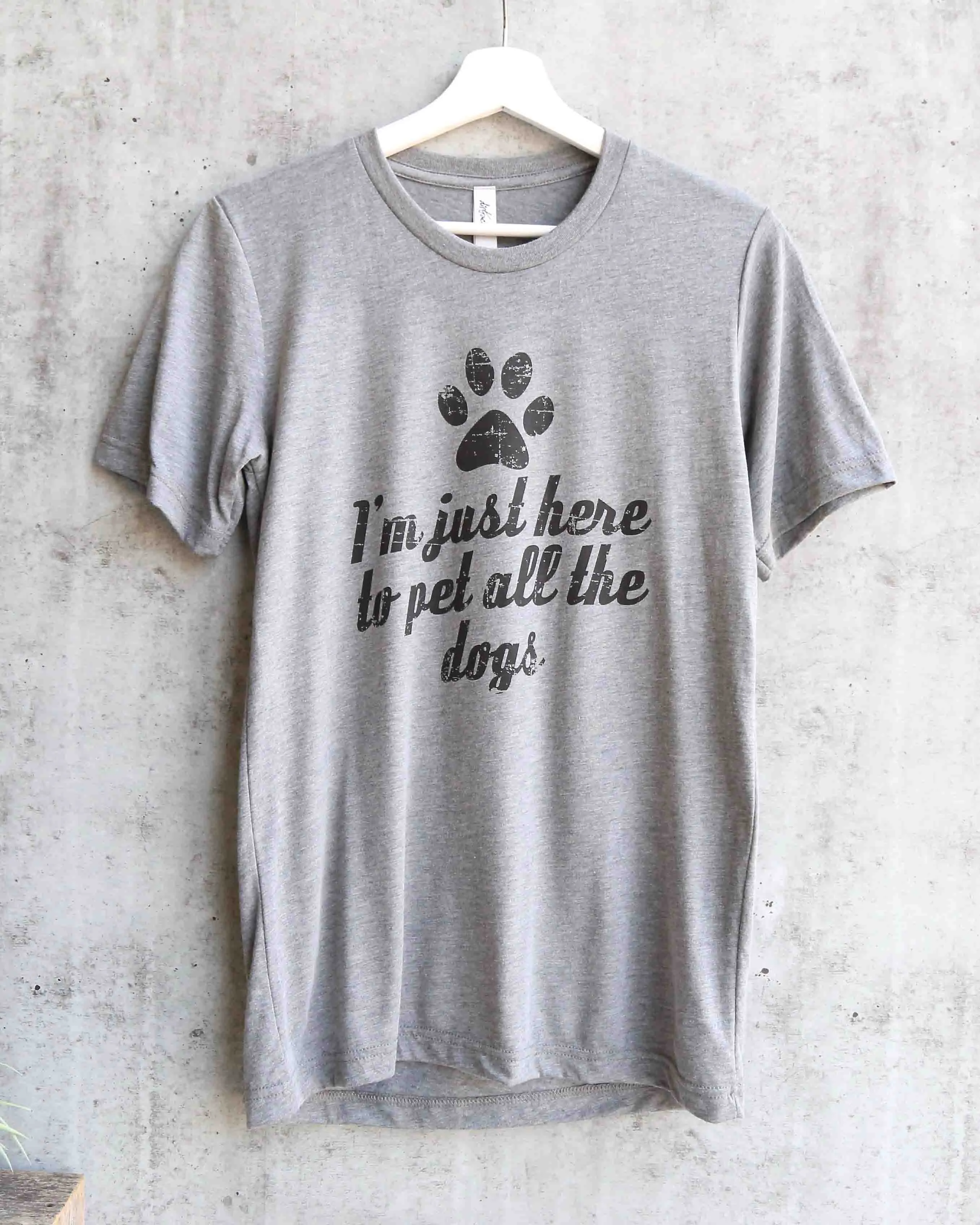 Distracted - I'm Just Here to Pet All the Dogs Unisex Graphic Tee in Heather Grey