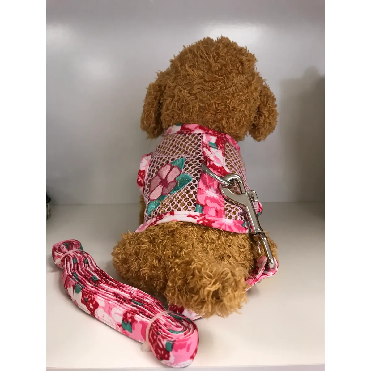 Dog Mesh Harness with Hibiscus | Pink