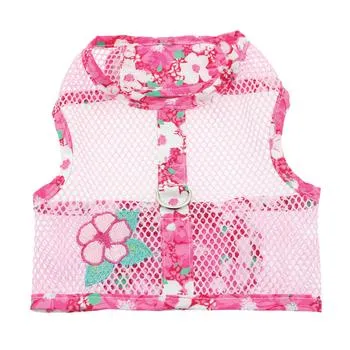 Dog Mesh Harness with Hibiscus | Pink