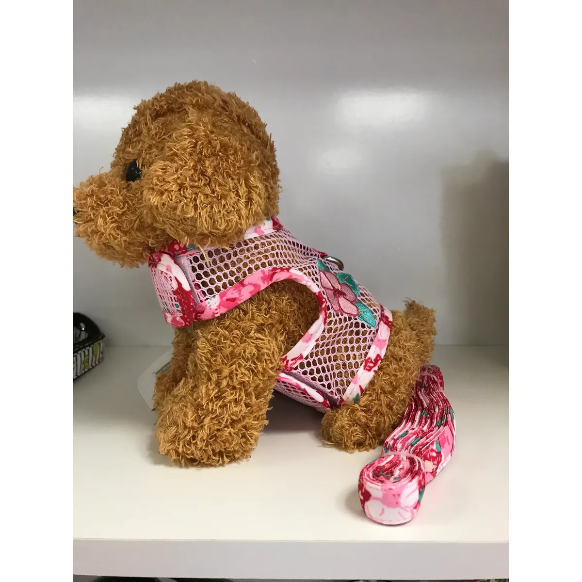 Dog Mesh Harness with Hibiscus | Pink