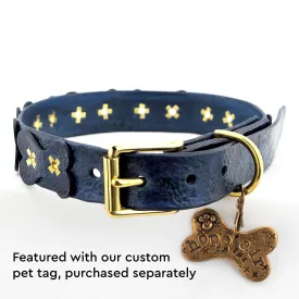 Durable Leather Pet 1 1/8" Width Collar with Dog Bones Motif