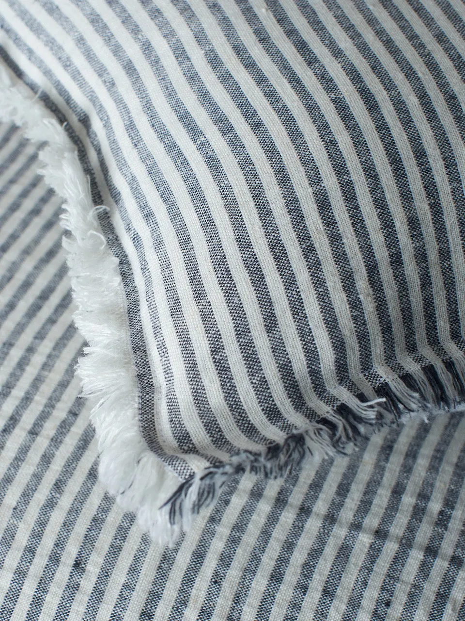 Fringe Linen Cushion Cover Thin Ink Stripe