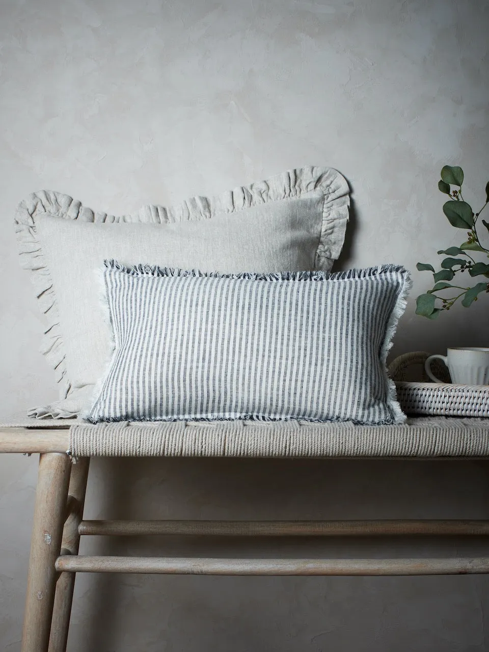 Fringe Linen Cushion Cover Thin Ink Stripe