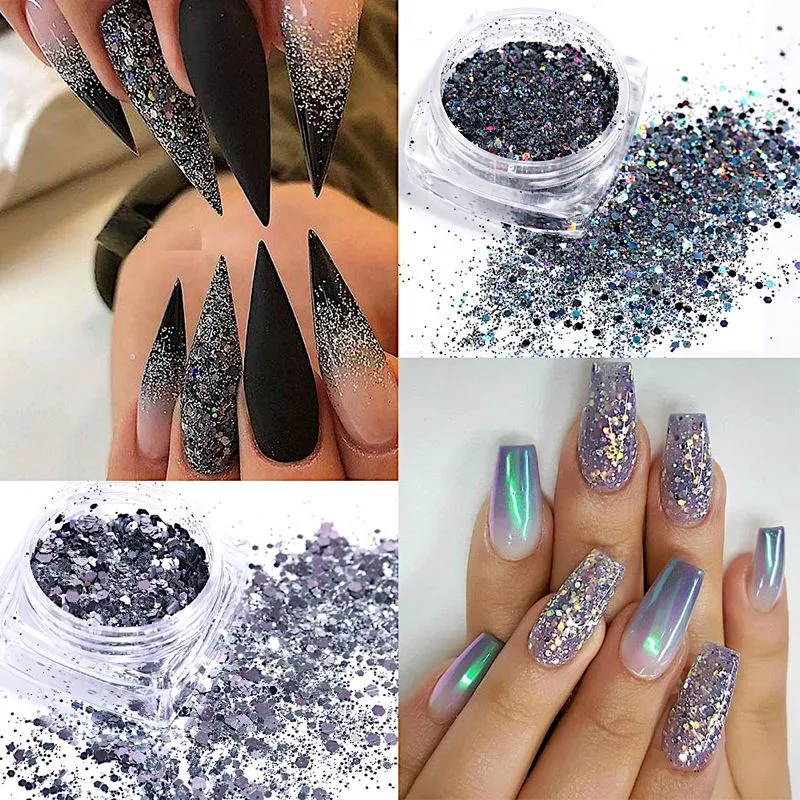 Glitter Flakes Nail Art - Set 6pcs Jar