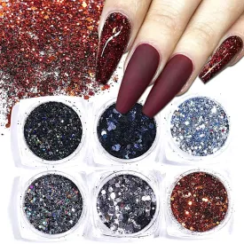 Glitter Flakes Nail Art - Set 6pcs Jar