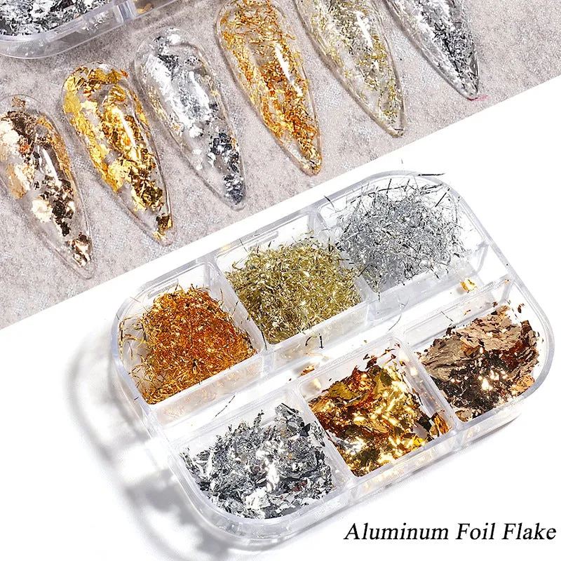 Gold And Silver Aluminum Foil Flakes Strip And Leaf (6-Grid Tray)