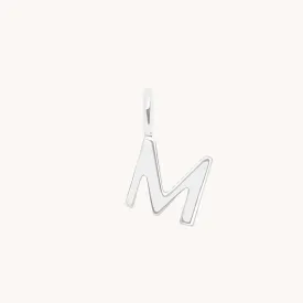 M Initial Charm 9k White Gold