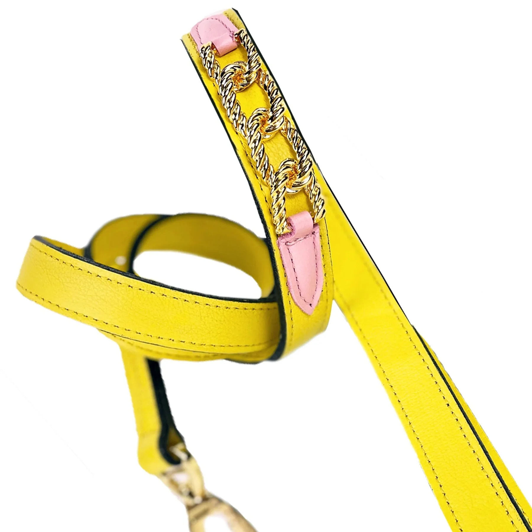 Mayfair Dog Leash in Canary Yellow, Sweet Pink & Gold