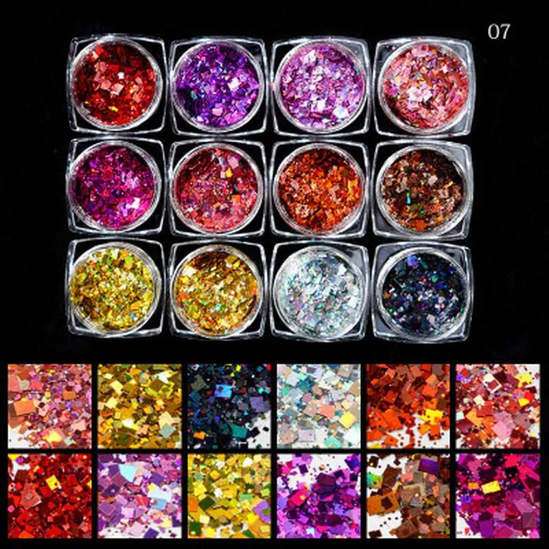 Multicolour Glitter Sequins Nail Art (12 Jars Tray)