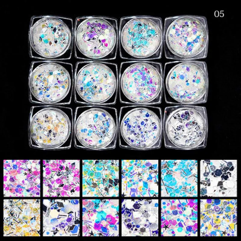 Multicolour Glitter Sequins Nail Art (12 Jars Tray)