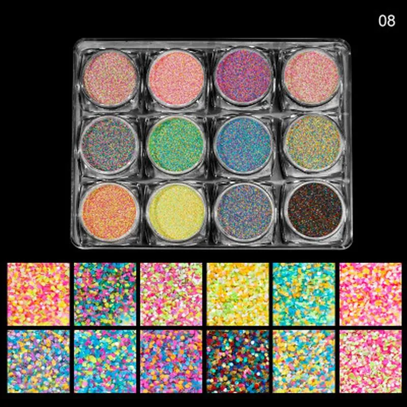 Multicolour Glitter Sequins Nail Art (12 Jars Tray)