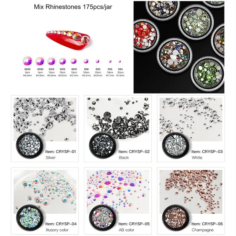 Nail Art Mix Rhinestones Sizes 175pcs