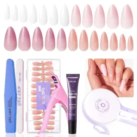 Nail Tips and Glue Gel Kit, 480Pcs Medium Almond Fake Nails, Easy Nail Glue Gel Nail Extension Kit With UV Light