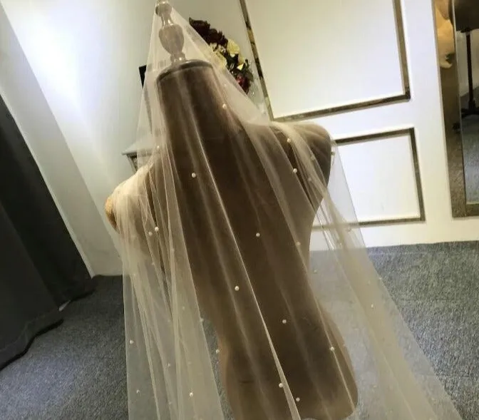 Pearls Wedding veils New luxury long bridal veil