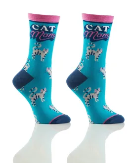 "Cat Mom" Cotton Dress Crew Socks by Yo Sox - Medium