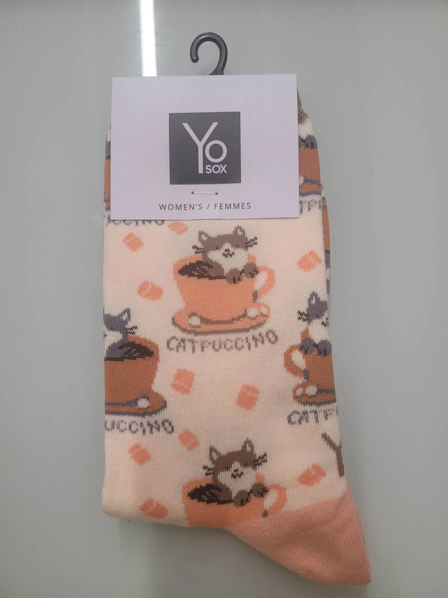 "Catpuccino" Cotton Dress Crew Socks by YO Sox - Medium