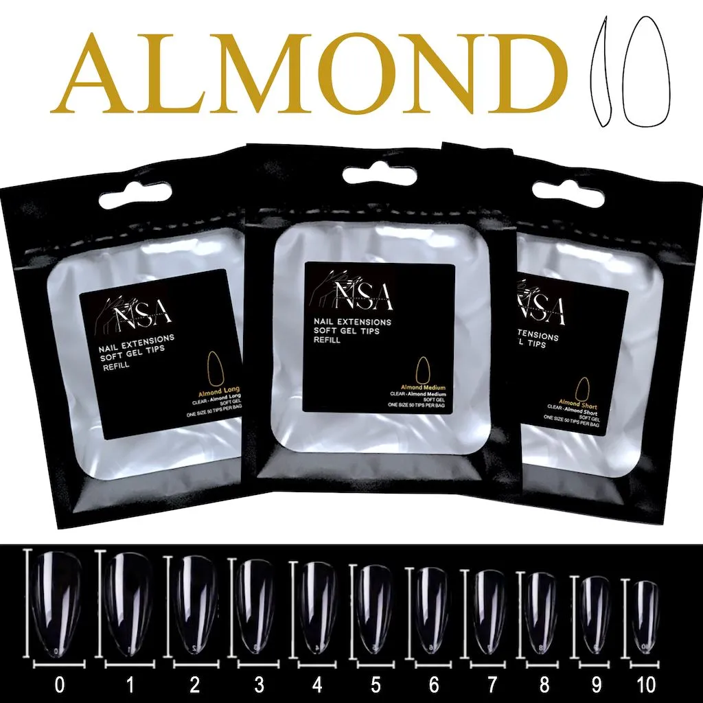 Soft Gel Tips Individual Refill Sizes 50pcs - Almond