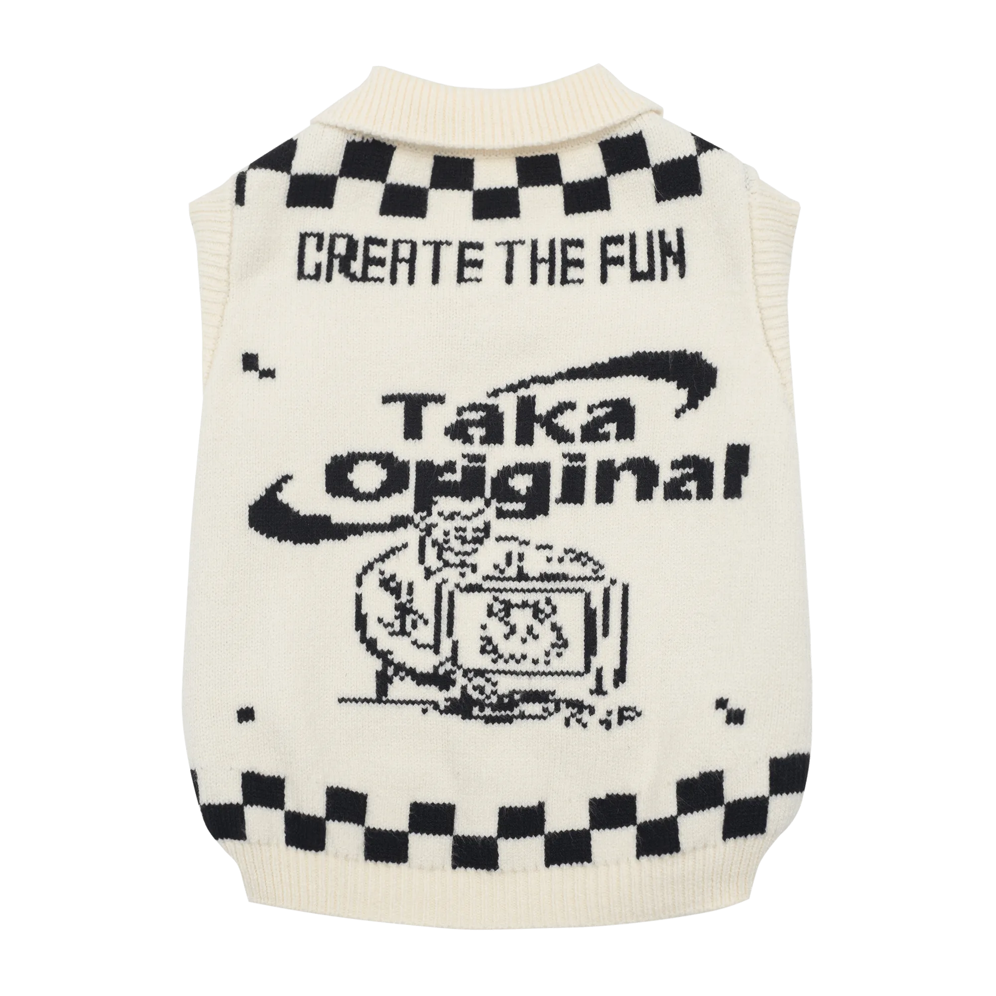 TAKA Original Furry friends Moody Bob Mosaic Checkboard knit vest